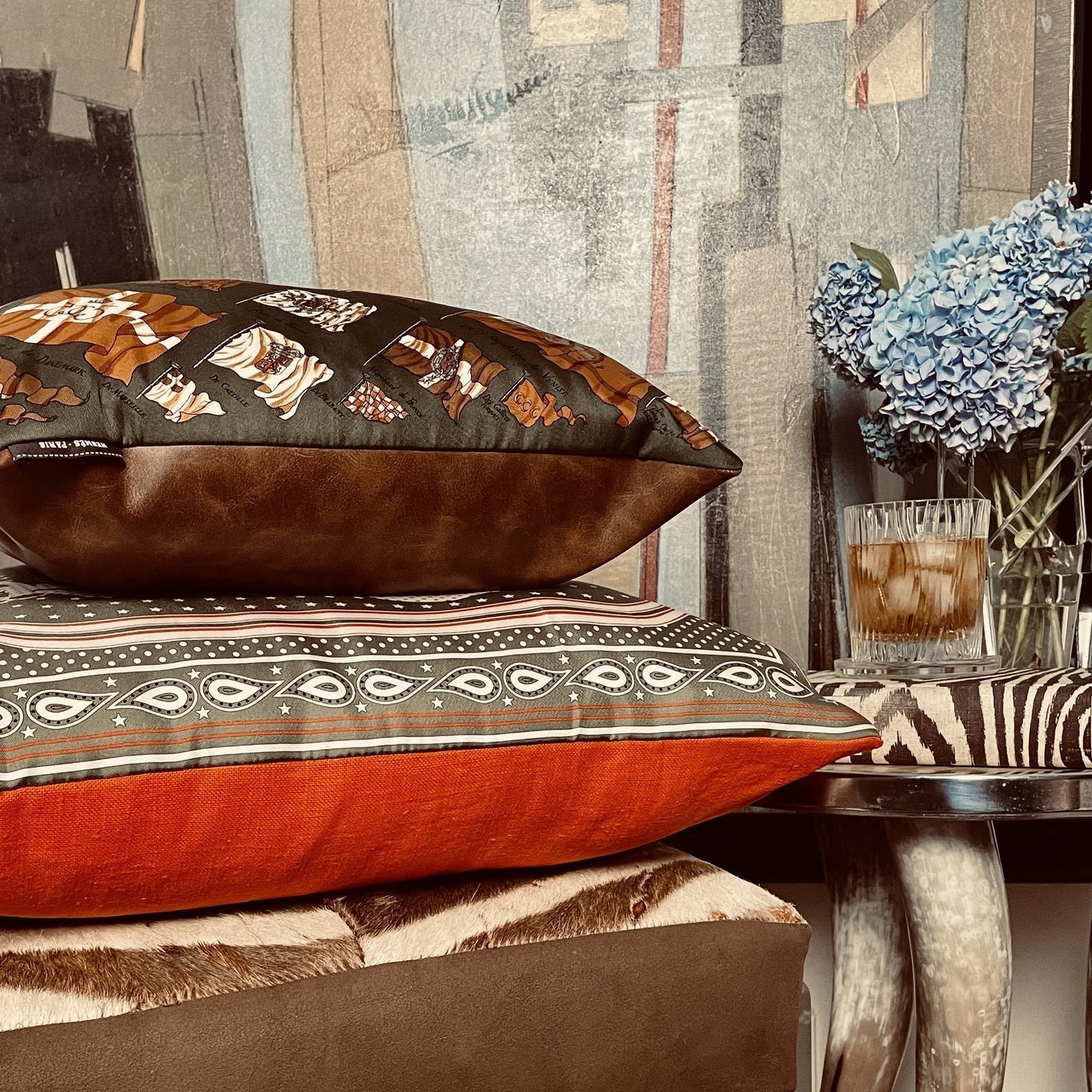 Tigre Royal Vintage Silk Scarf Pillow 19"