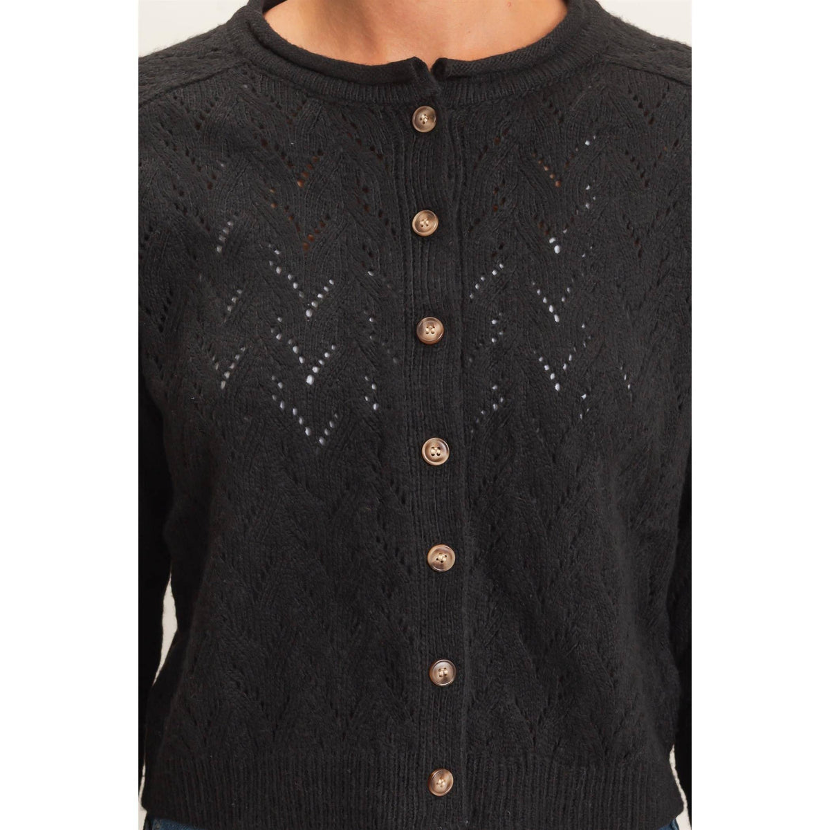 Pointelle Knit Button Front Cardigan