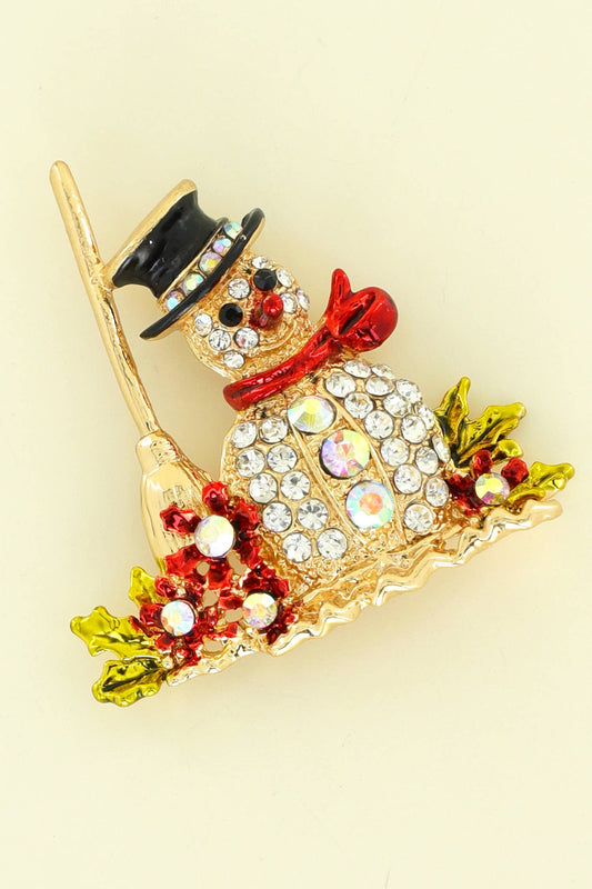 Snowman Rhinestone Jeweled Christmas Brooch Pin