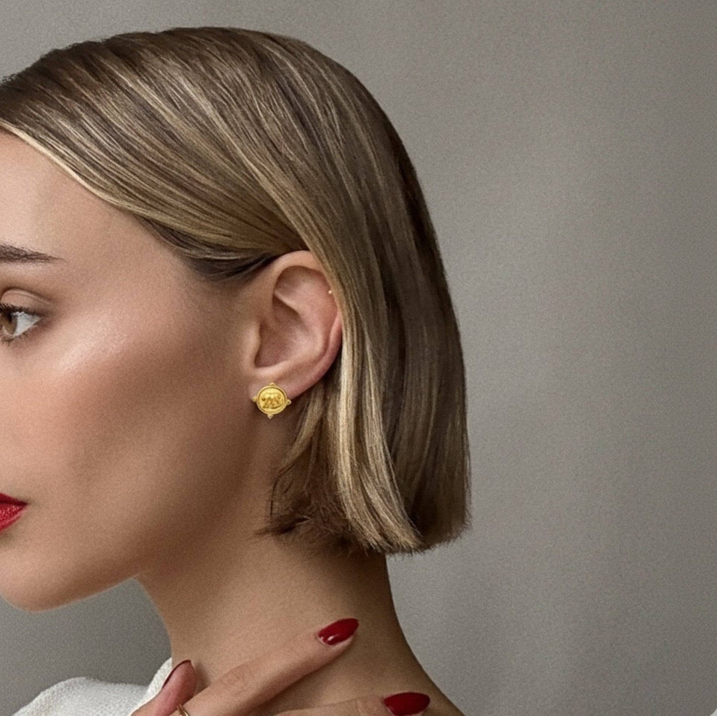 Regal Elephant Medallion Stud Earrings