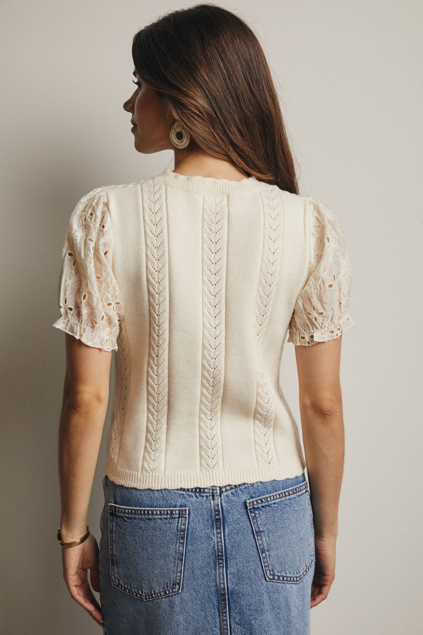 Lace Puff Sleeve Knit Top