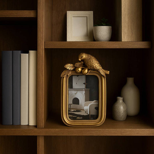 Decorative Picture Frame - Gold Polyresin Bird, 4x6 in.