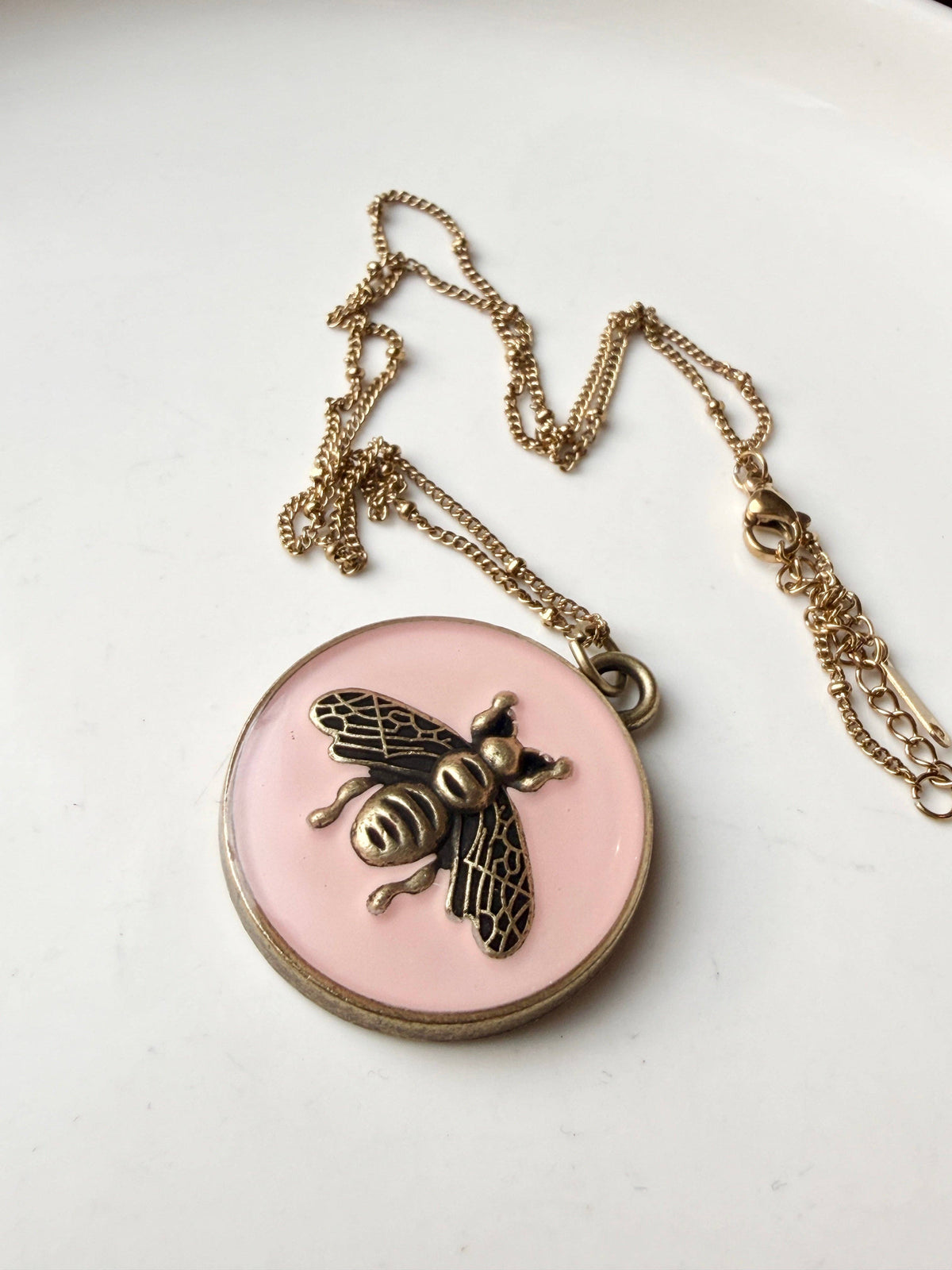 Upcycled Gucci XL Pink Bee Pendant Necklace