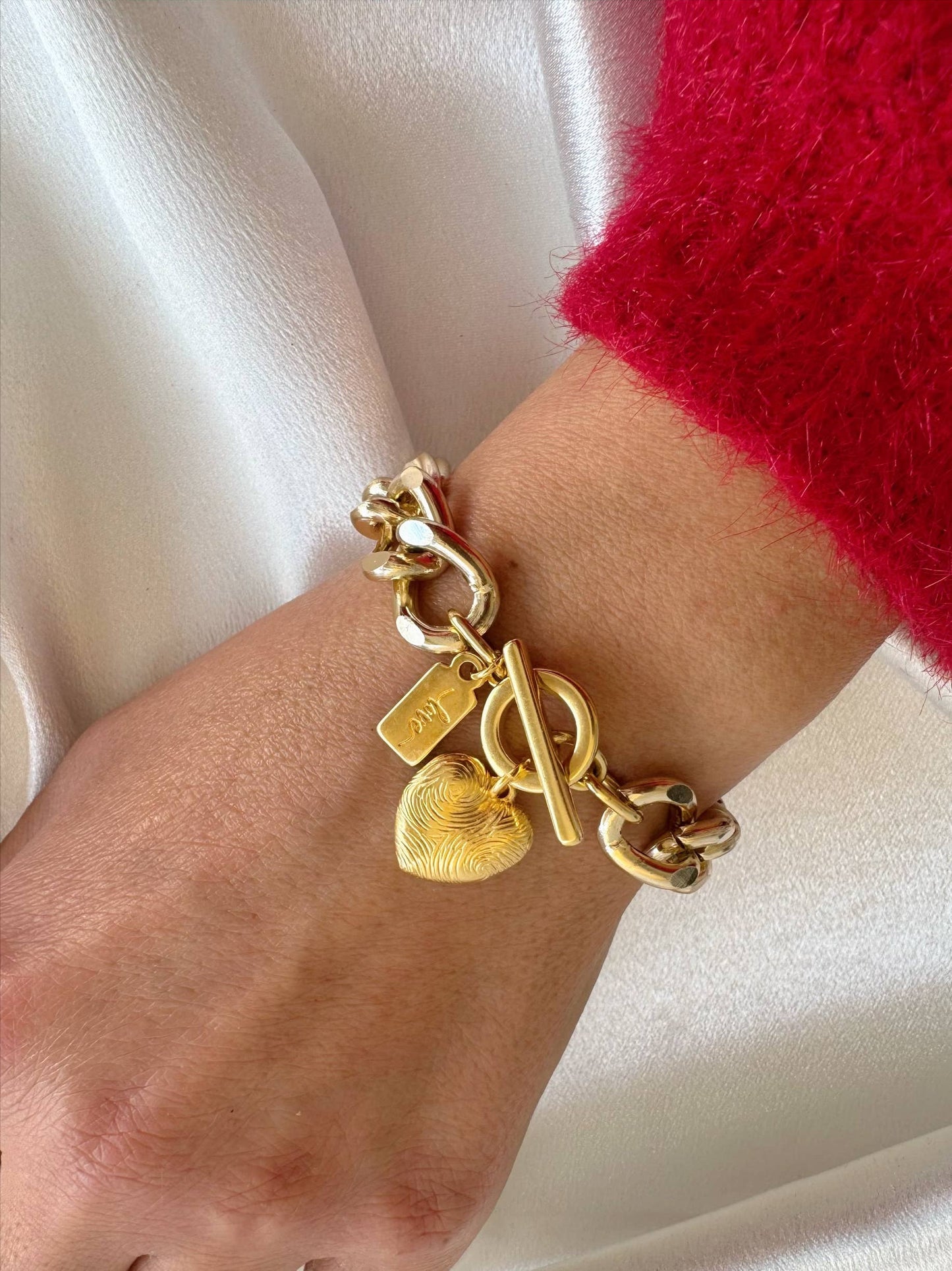 Gold Chunky Heart Charm Bracelet