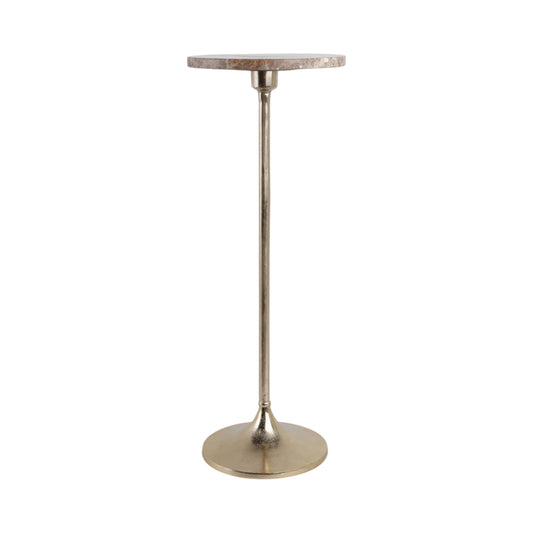 27X10" Marble Top Drink Table, Tan/Gold, Novelty, 27"H,
