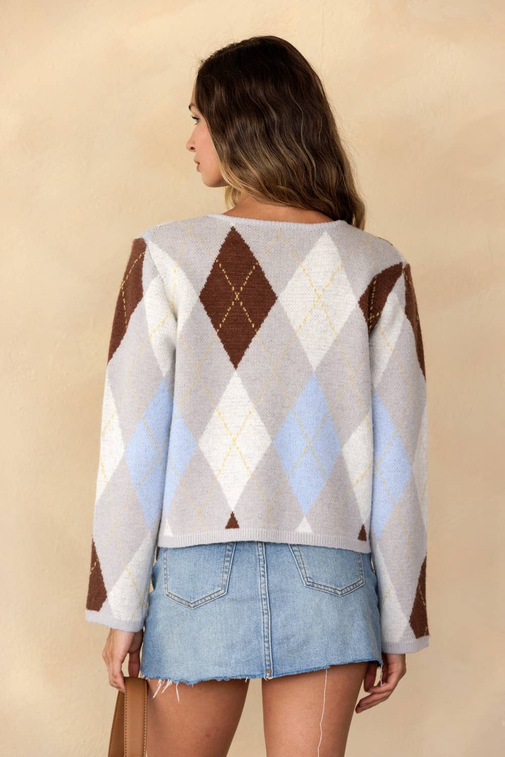 PASTEL ARGYLE KNIT CARDIGAN