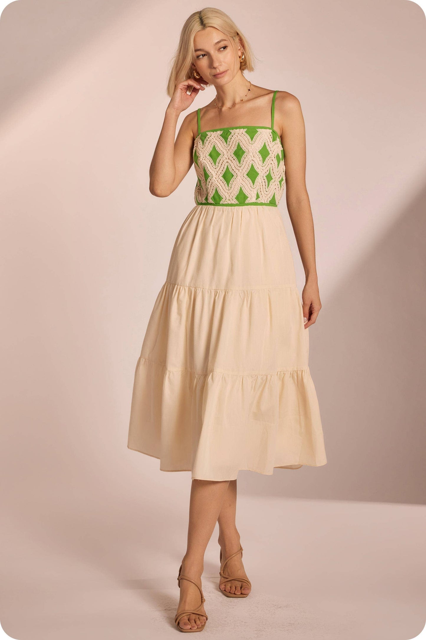 Contrast Diamond Crochet Midi Dress