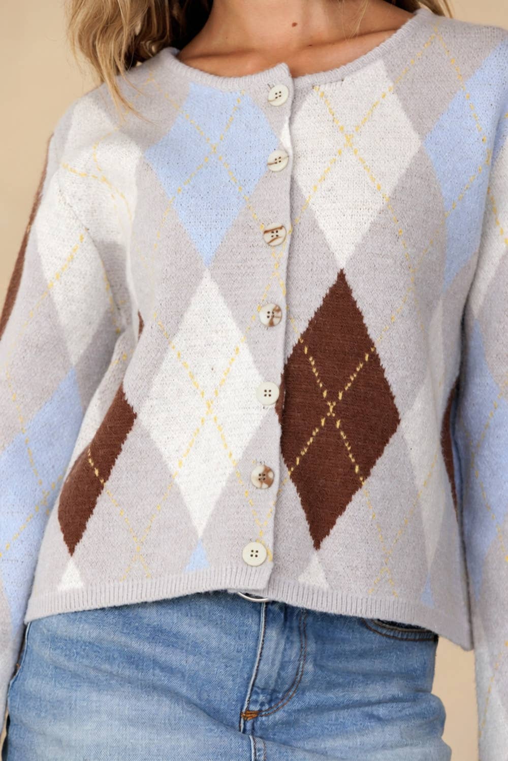 PASTEL ARGYLE KNIT CARDIGAN
