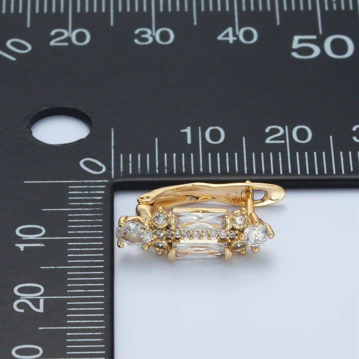 14K Gold Filled CZ Micro Paved Baguette English Lock Earrings