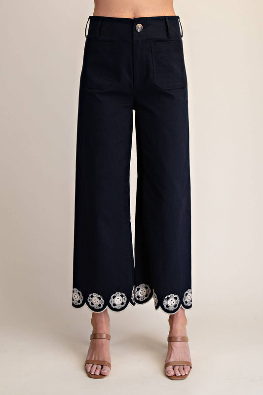 Embroidered Scallop Leg Pants