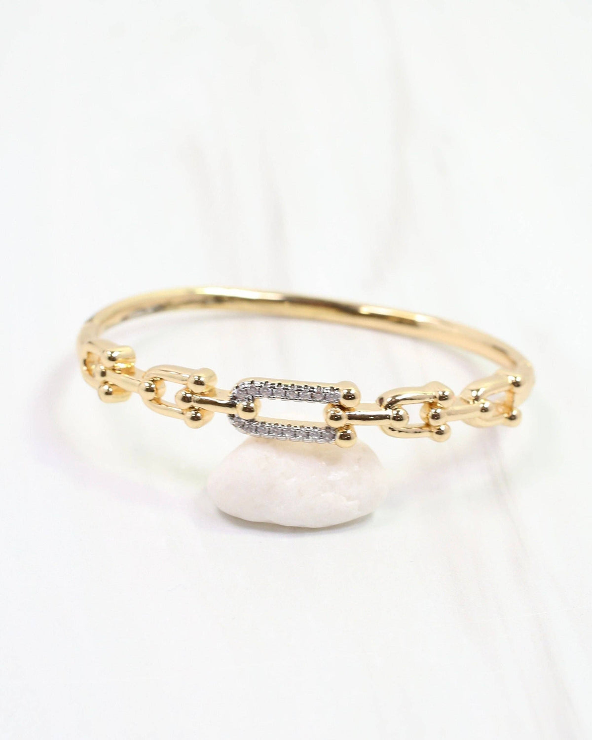 Greta CZ Horsebit Hinged Bracelet Gold