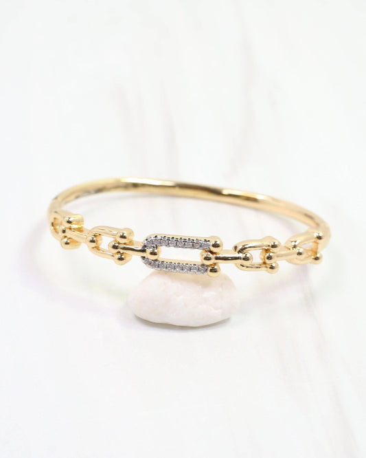 Greta CZ Horsebit Hinged Bracelet Gold