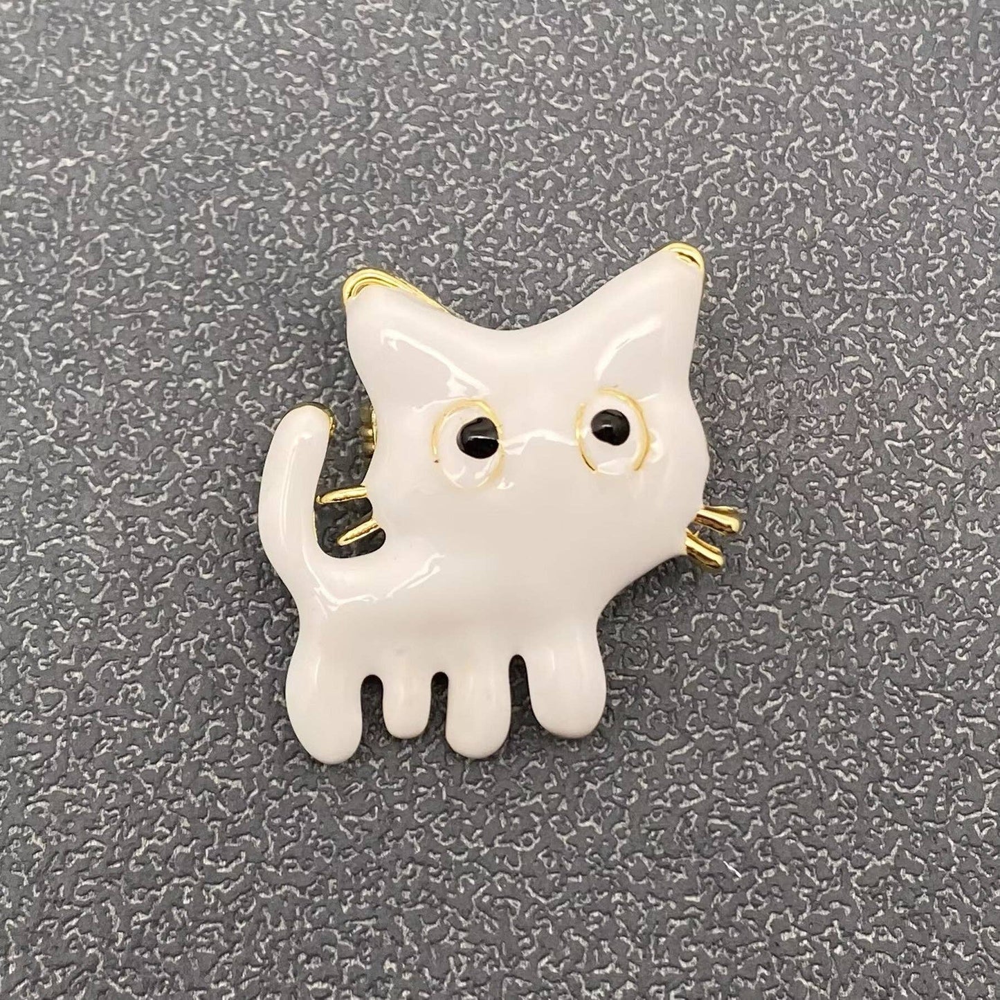 Enamel Funny White Cat Brooch