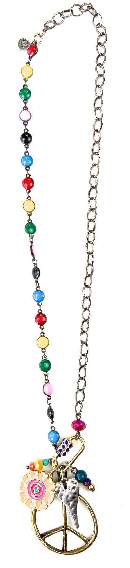 LS187 NK-Short Enameled Dot Chain w/Peace Sign & Mixed
