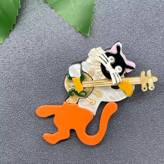 Cat Playing Musical Instruments Acrylic Brooch