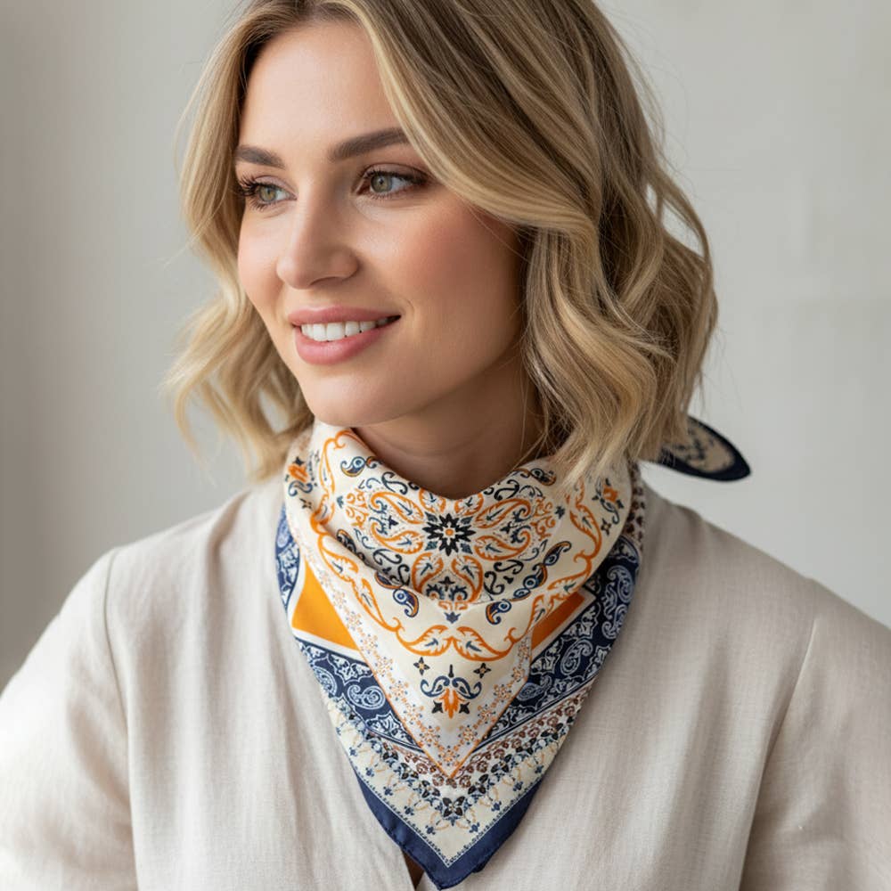 PAISLEY ARABESQUE ORIENTAL BANDANA SQUARE NECK SCARF