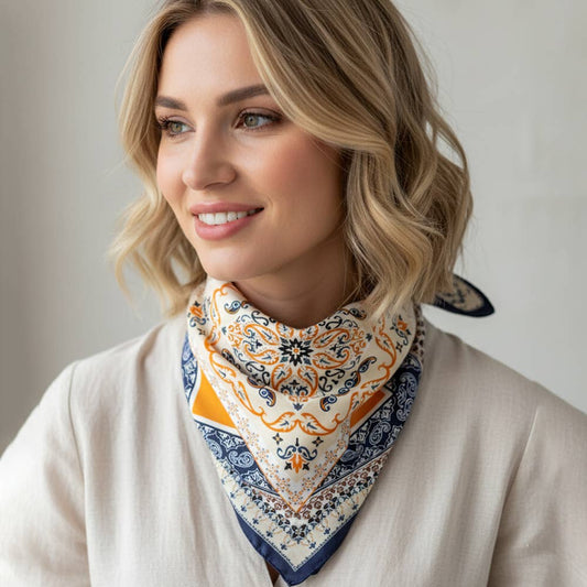 PAISLEY ARABESQUE ORIENTAL BANDANA SQUARE NECK SCARF