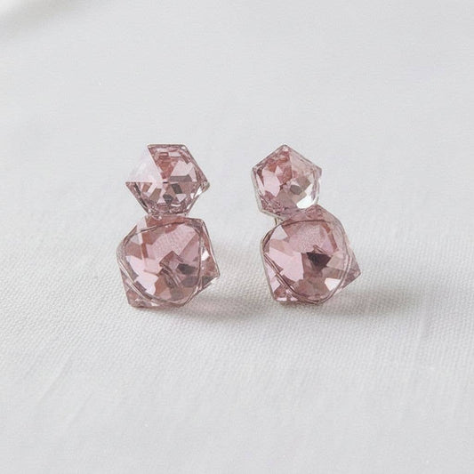 Vintage Inspired Pink Glass Crystal Stud Earrings