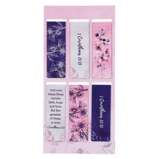 Magnetic Bookmark Floral Watercolor Set Faith, Hope, Love
