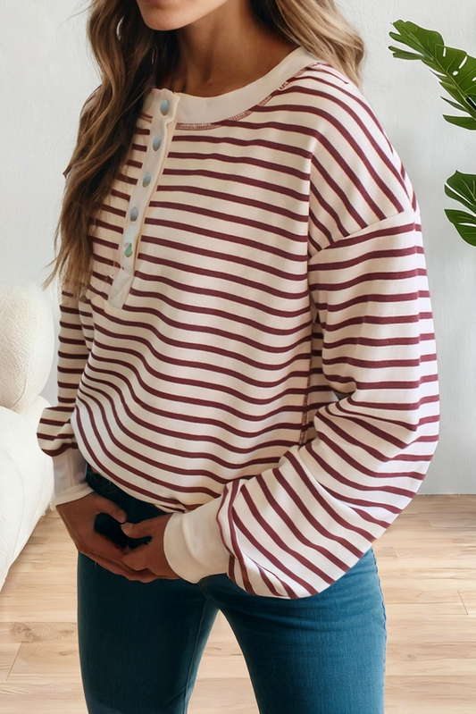 LAST CHANCE - Womens Stripe Long Sleeve Henley Top - size XL