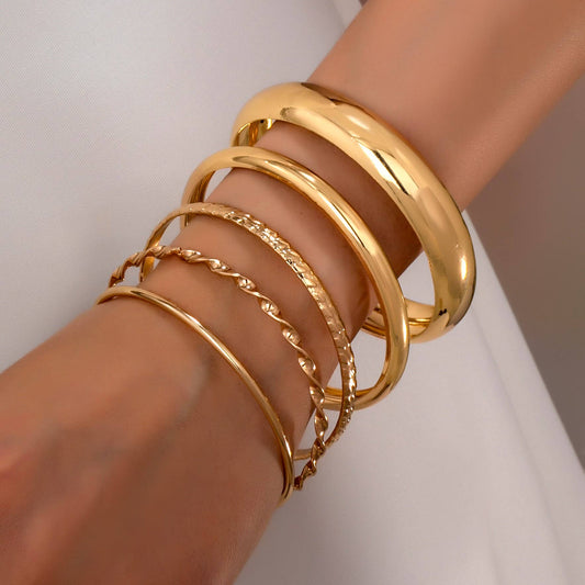Gold Textured Bangle Stack Set