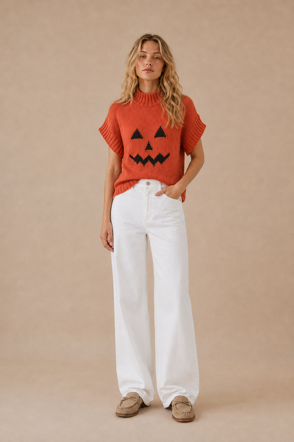 HALLOWEEN JACK-O'-LANTERN SLEEVELESS SWEATER