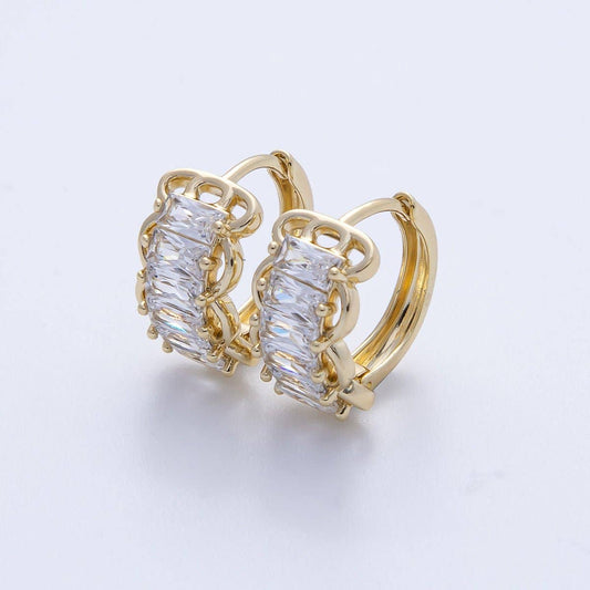 14K Gold Filled 17mm Clear CZ Baguette Rounded Huggie Earrings | EARRINGS