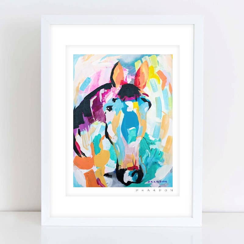 Horse Painting Print with Natural Wood Frame