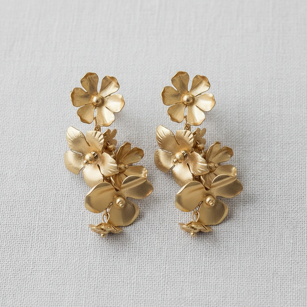 Metallic Floral Tassel Earrings