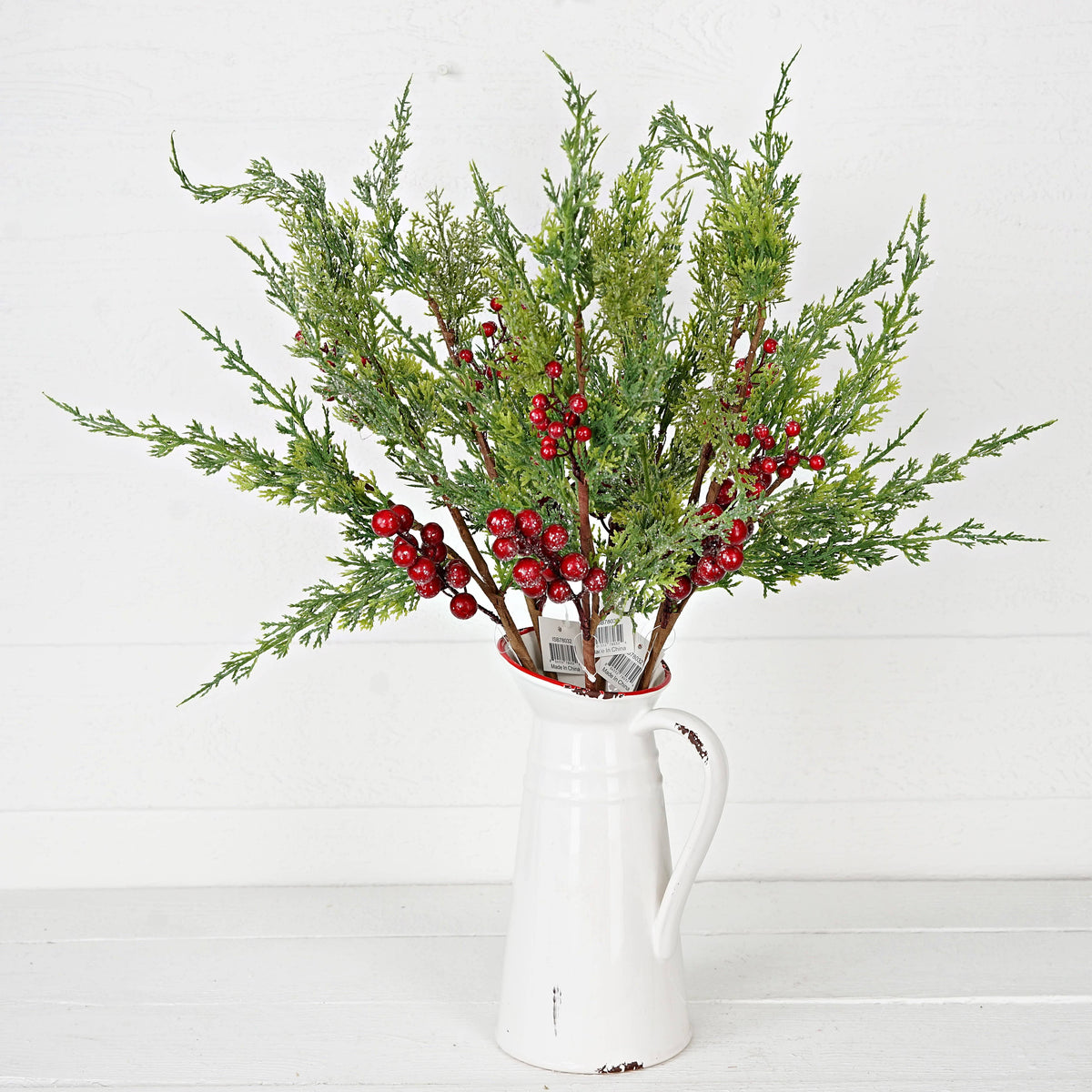 Sparkled Cedar pine and Red Berry Spray-