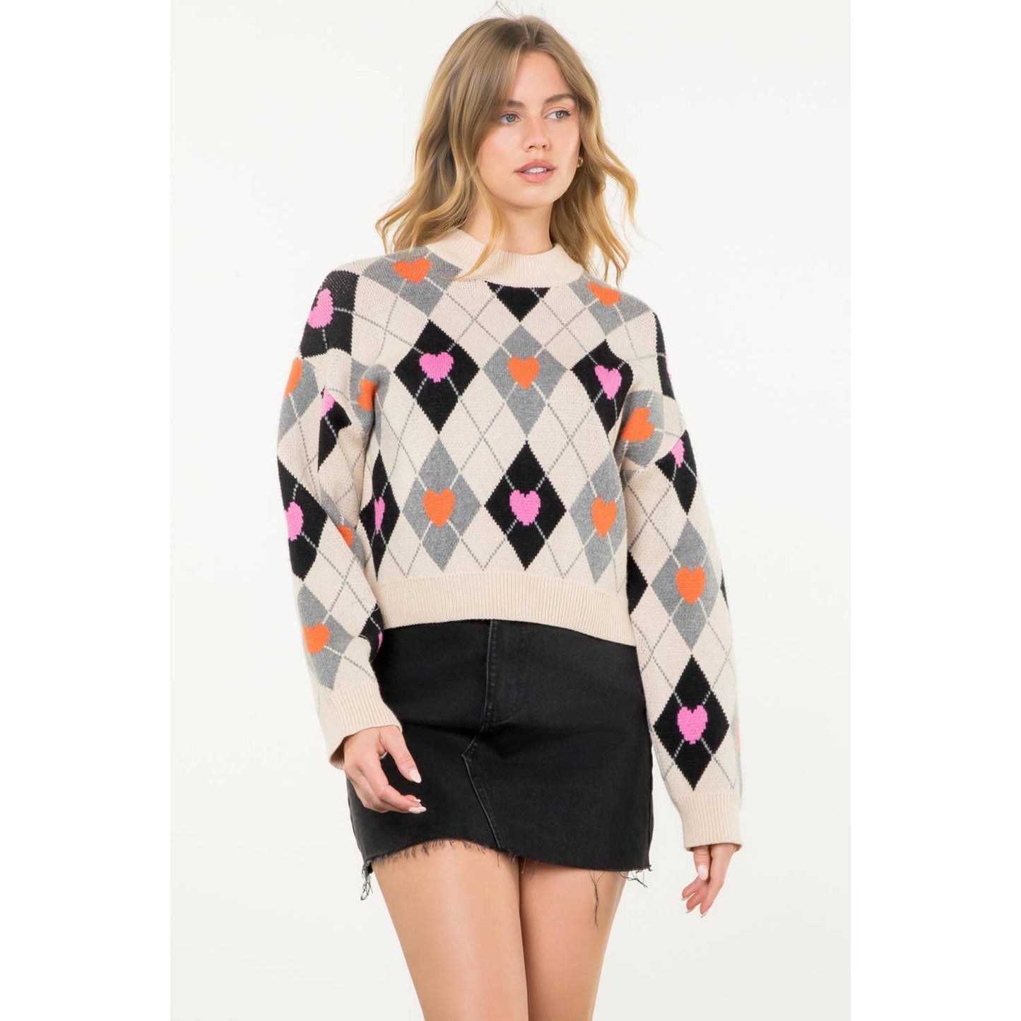 LAST CHANCE - Argyle Pattern Knit Sweater - size M