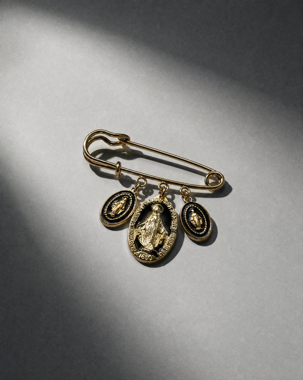 Miraculous Mary Medal Safety Pin Brooch | Devotional Accessory