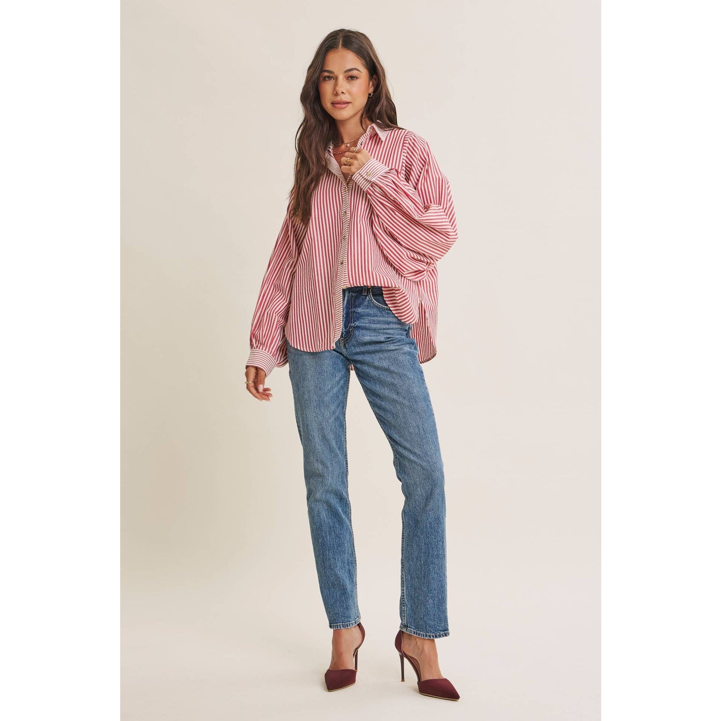 FRENCH CAFE EFFORTLESS DRAPE BATWING BUTTON-DOWN SHIRT