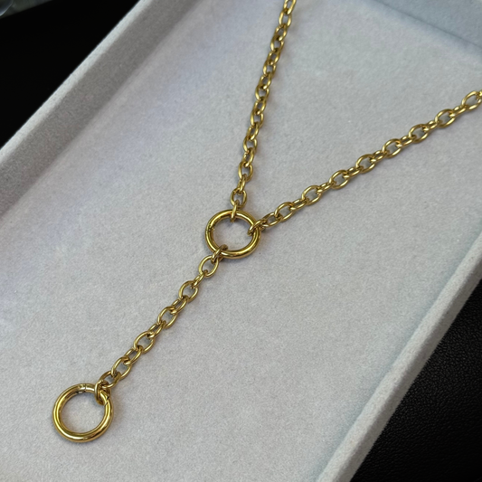 Double Carabiner Chain Necklace, 18K Gold Plated