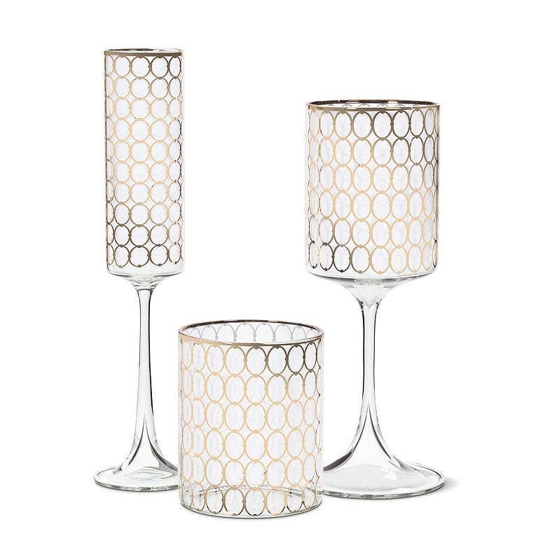 Slender Wine Glass with Gold Rings-9.5"H(12oz)