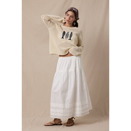 FISH TRIO OPEN-KNIT SWEATER