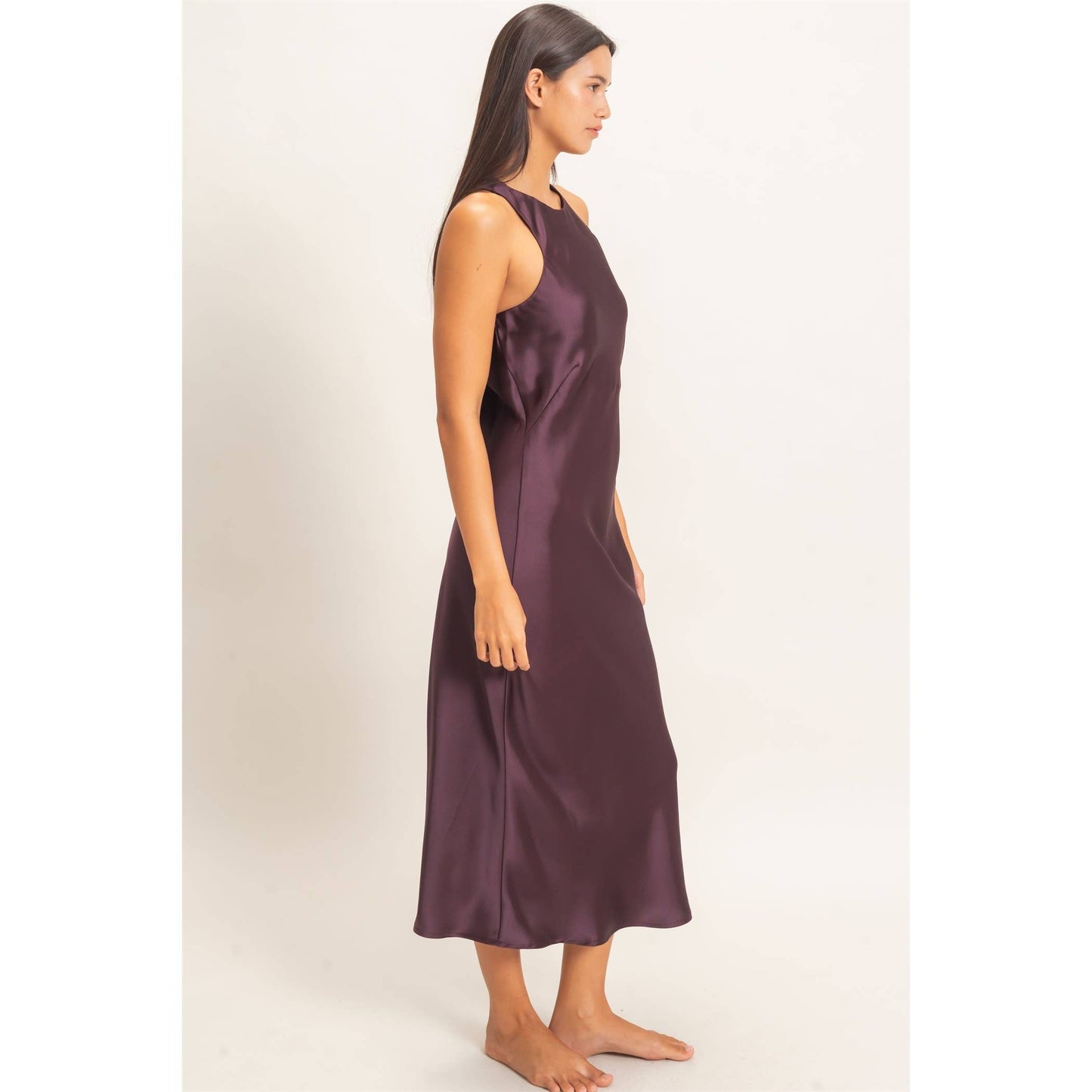 Sleeveless Satin Midi Dress