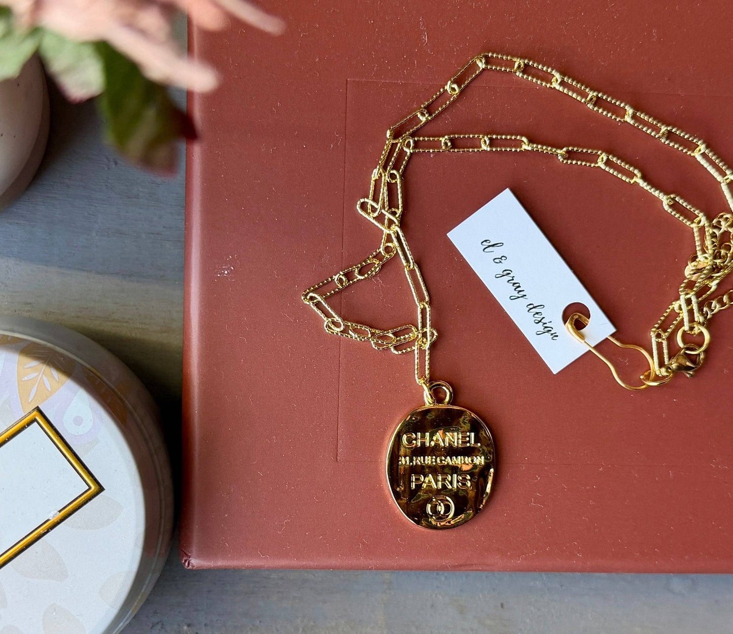 Upcycled Chanel Gold Stamped Pendant Necklace