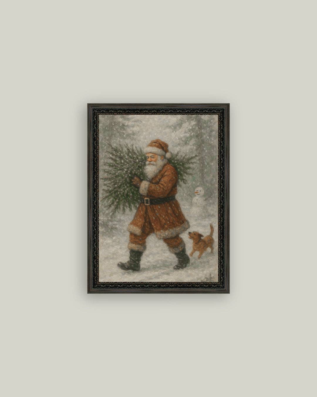 Santa with Tree Framed Antique Art