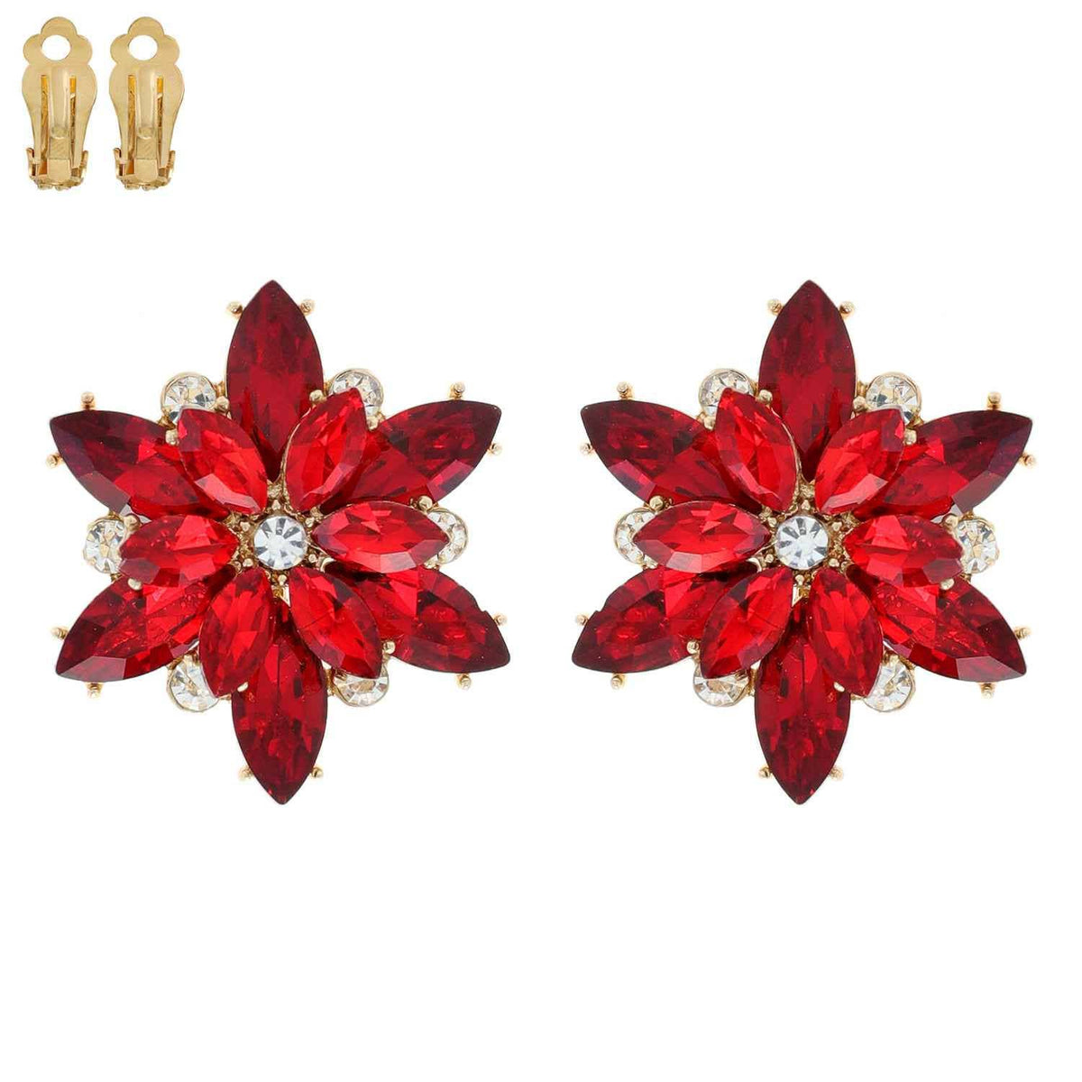 Flower Snowflake Evening Clip On Earrings