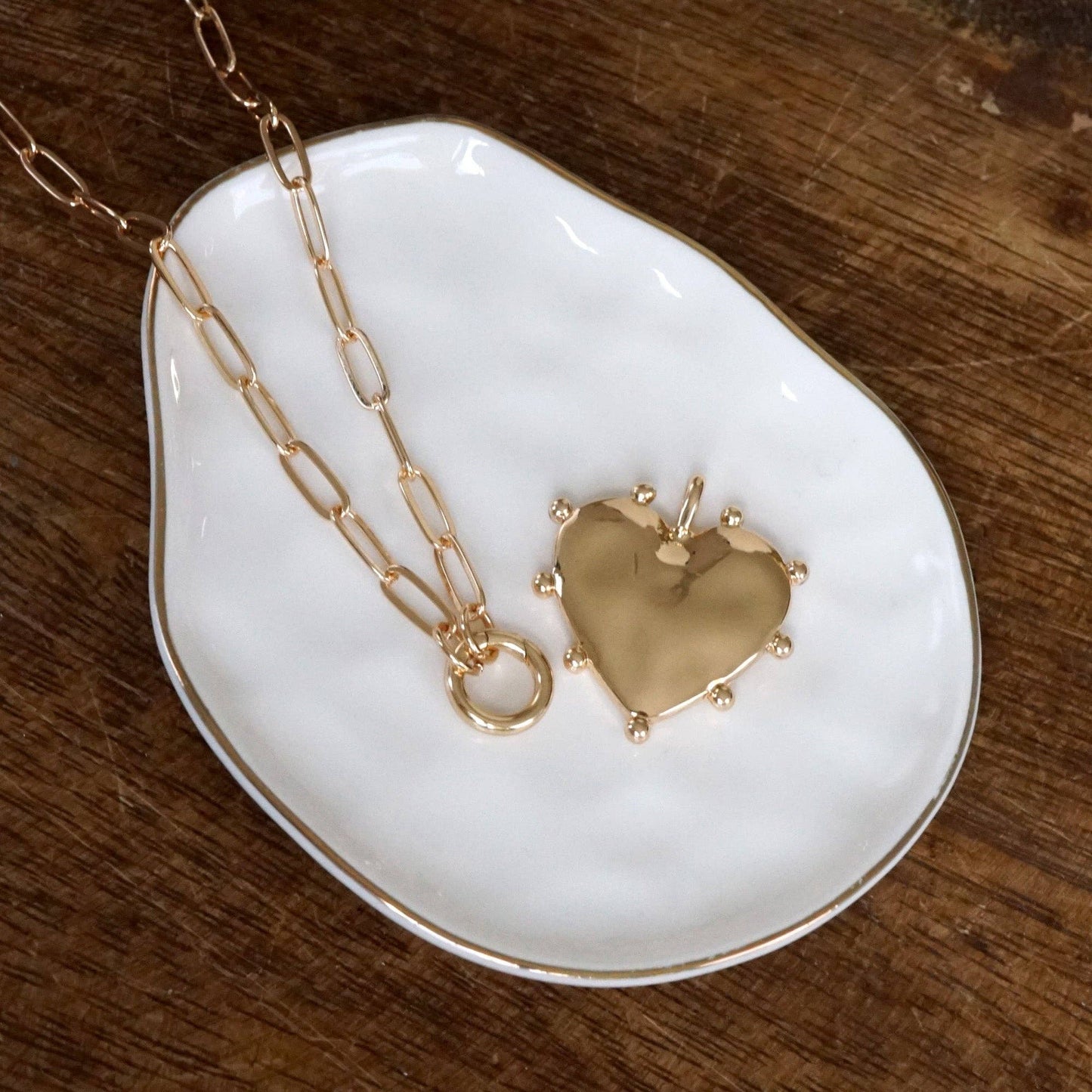 Modern Spiky Heart Paperclip Necklace - Gold Tone