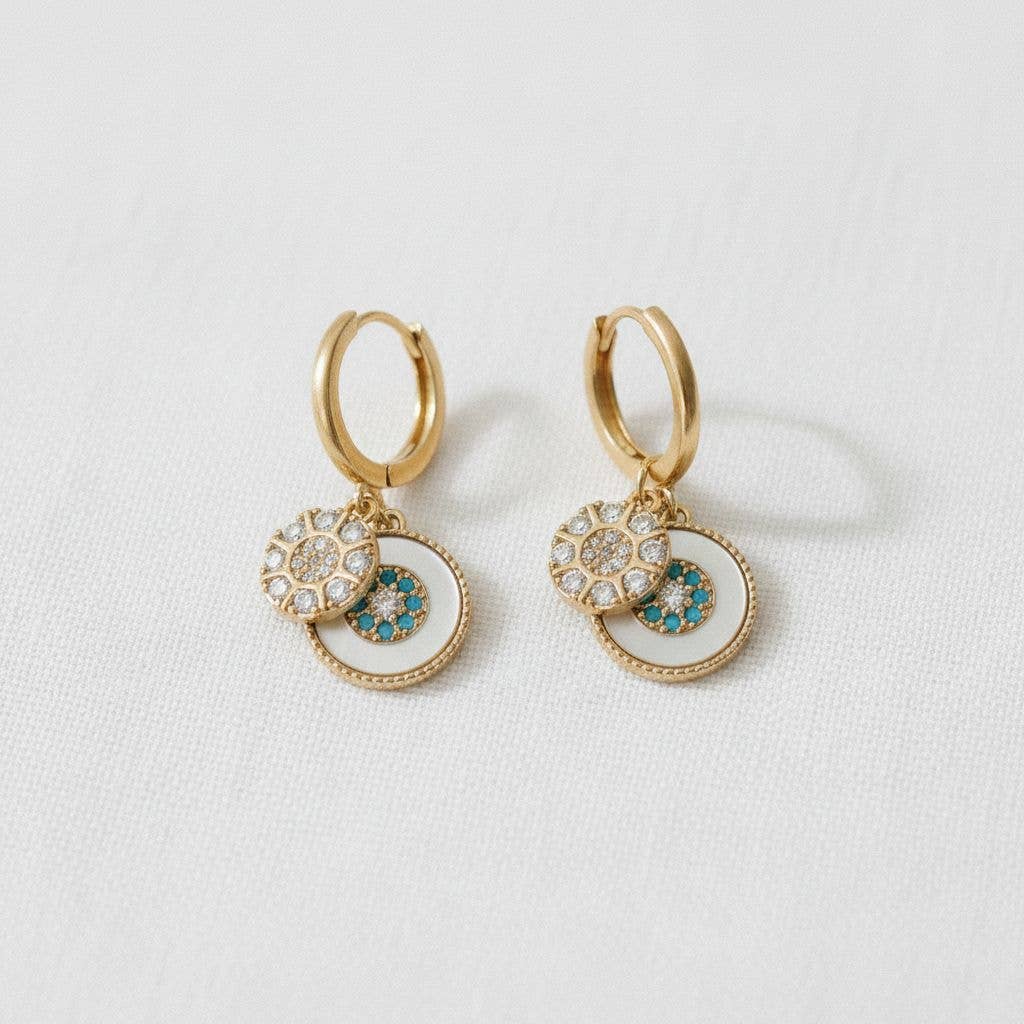 Artful Geometric Shell Zirconia Drop Earrings