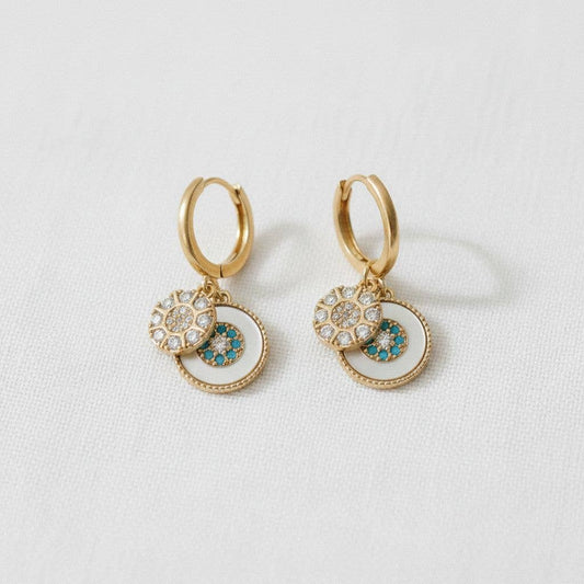 Artful Geometric Shell Zirconia Drop Earrings