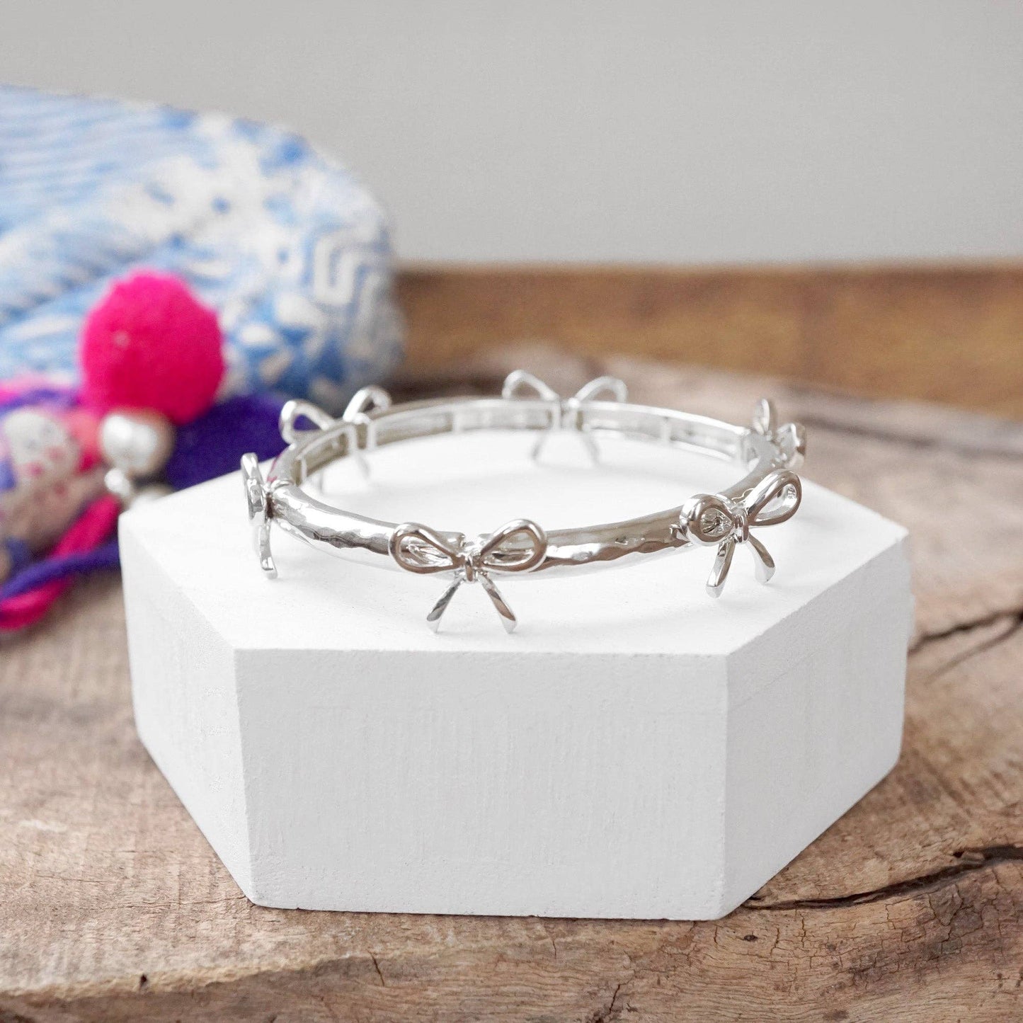 Bow Bangle Bracelet - Silver Tone