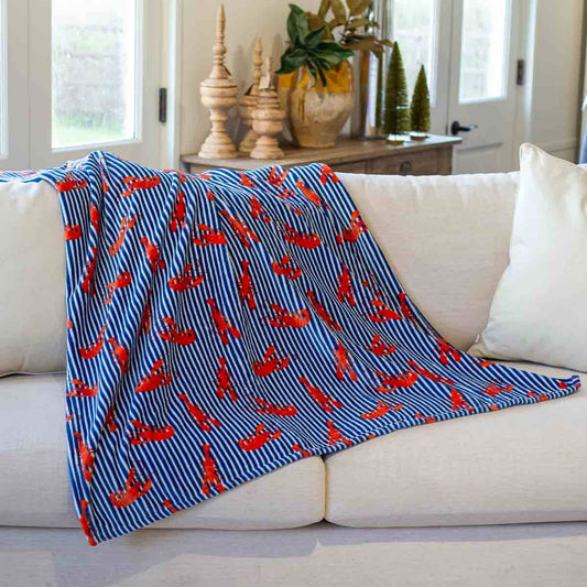 Crawfish Boil Throw Blanket - Blue, Red and White 50x60