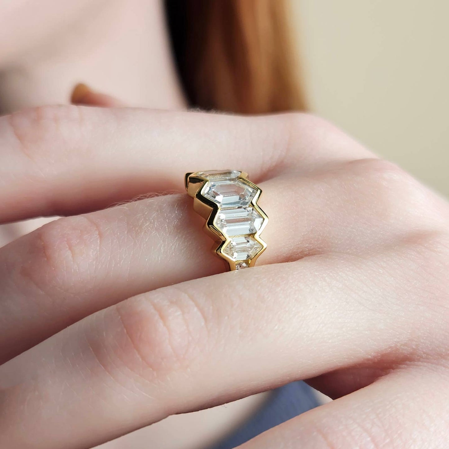Bold Crystal Zigzag Ring - Gold Sterling Silver