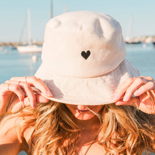 White Terry Towel Bucket Hat - Heart Hat