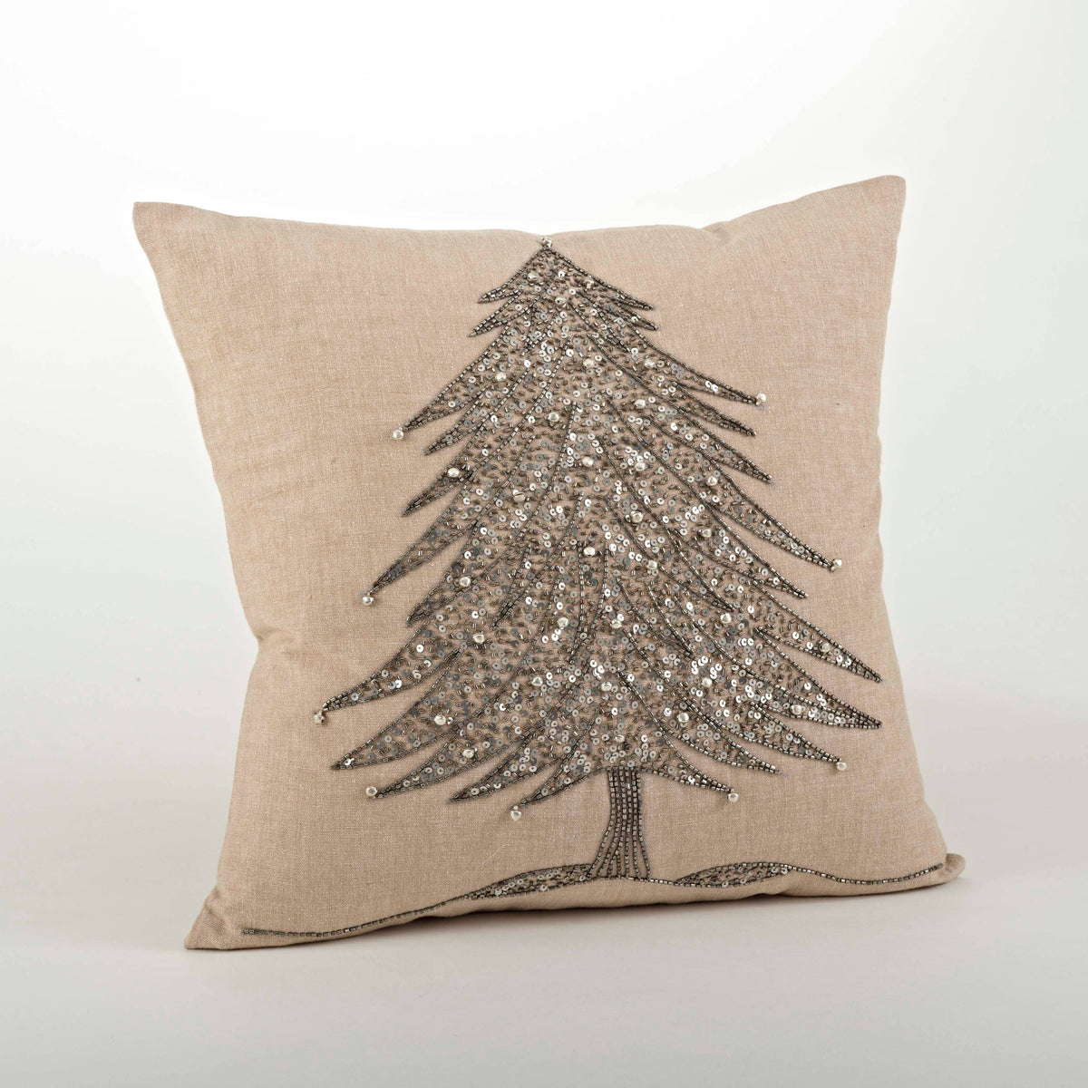 Beaded Xmas Tree Design Pillow - Down Filled
