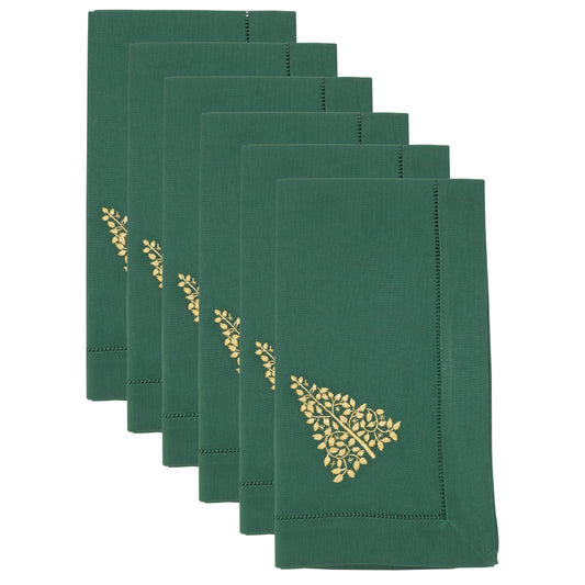 Embroidered Christmas Tree Hemstitch Napkin