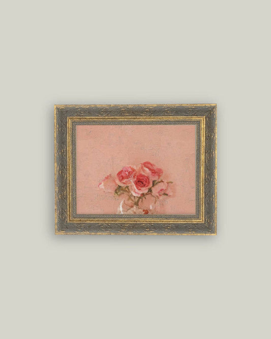 Pink Roses Framed Antique Art
